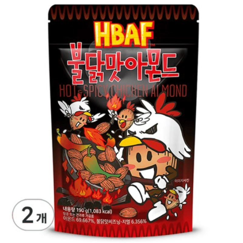[한국 직배송] 바프 불닭맛 아몬드 190g, 2개 380 그램