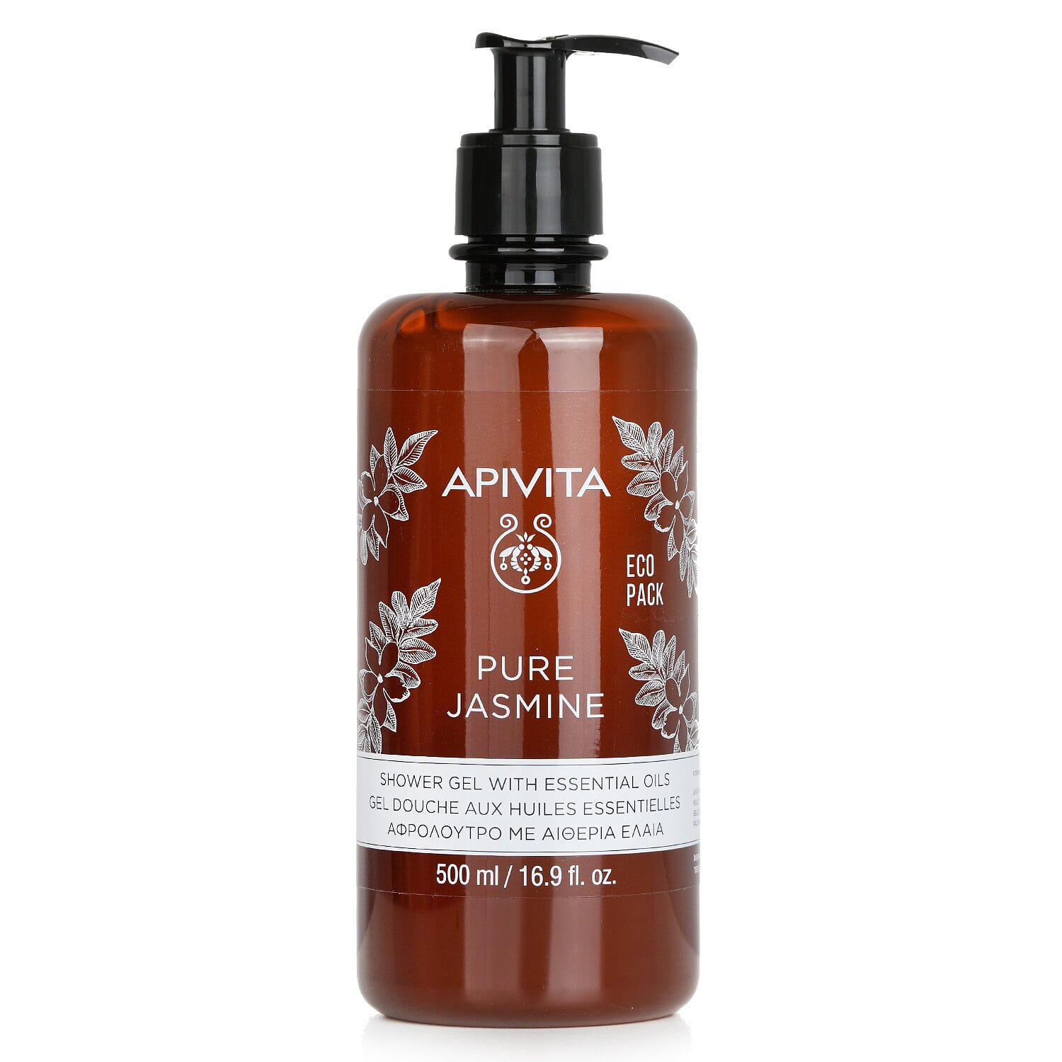 Apivita Pure Jasmine Shower Gel with Essential Oils - Ecopack 500ml/16.9oz 500 밀리리터