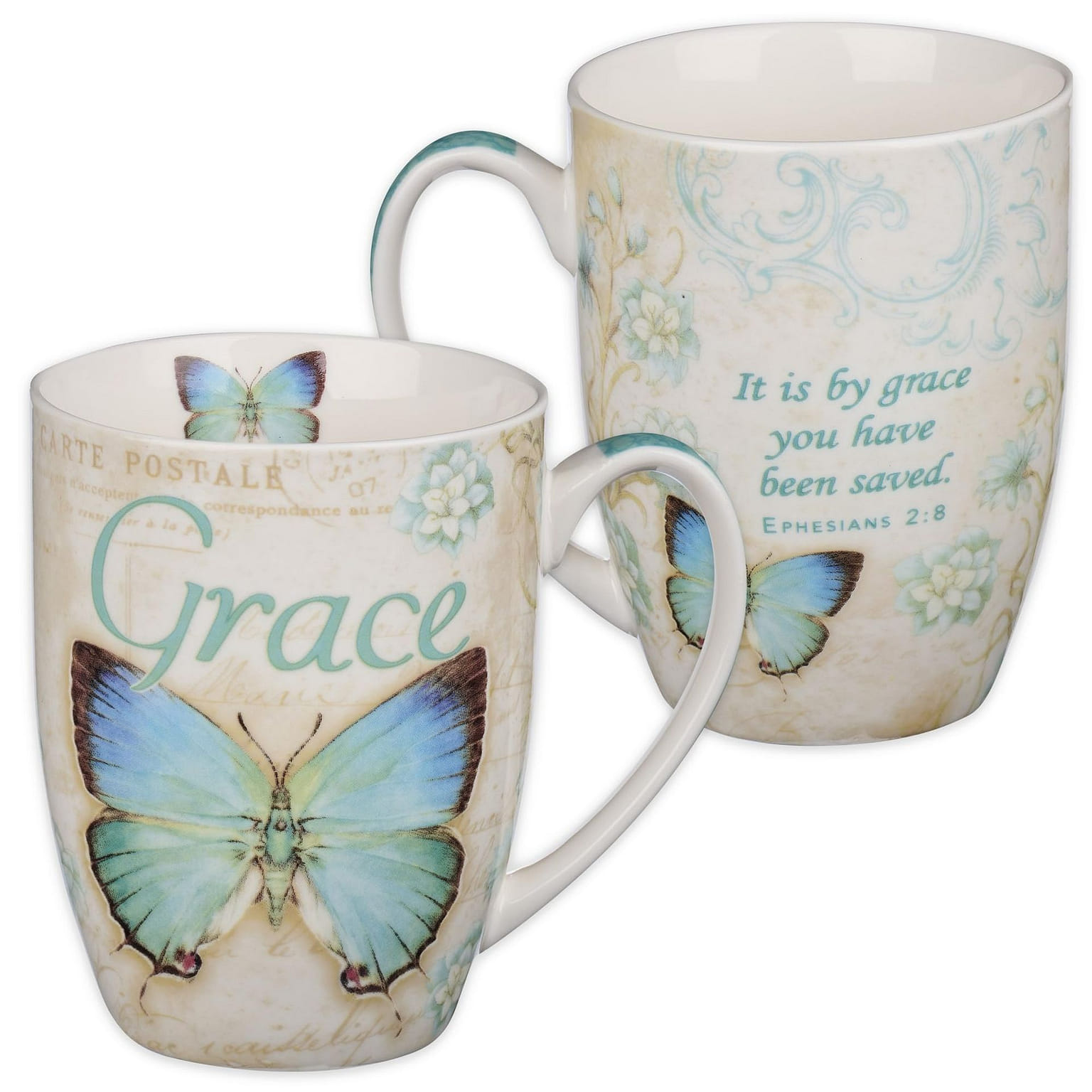 Botanic Blue Butterfly Ceramic Coffee Mug, Inspirational Coffee Cup 1 개