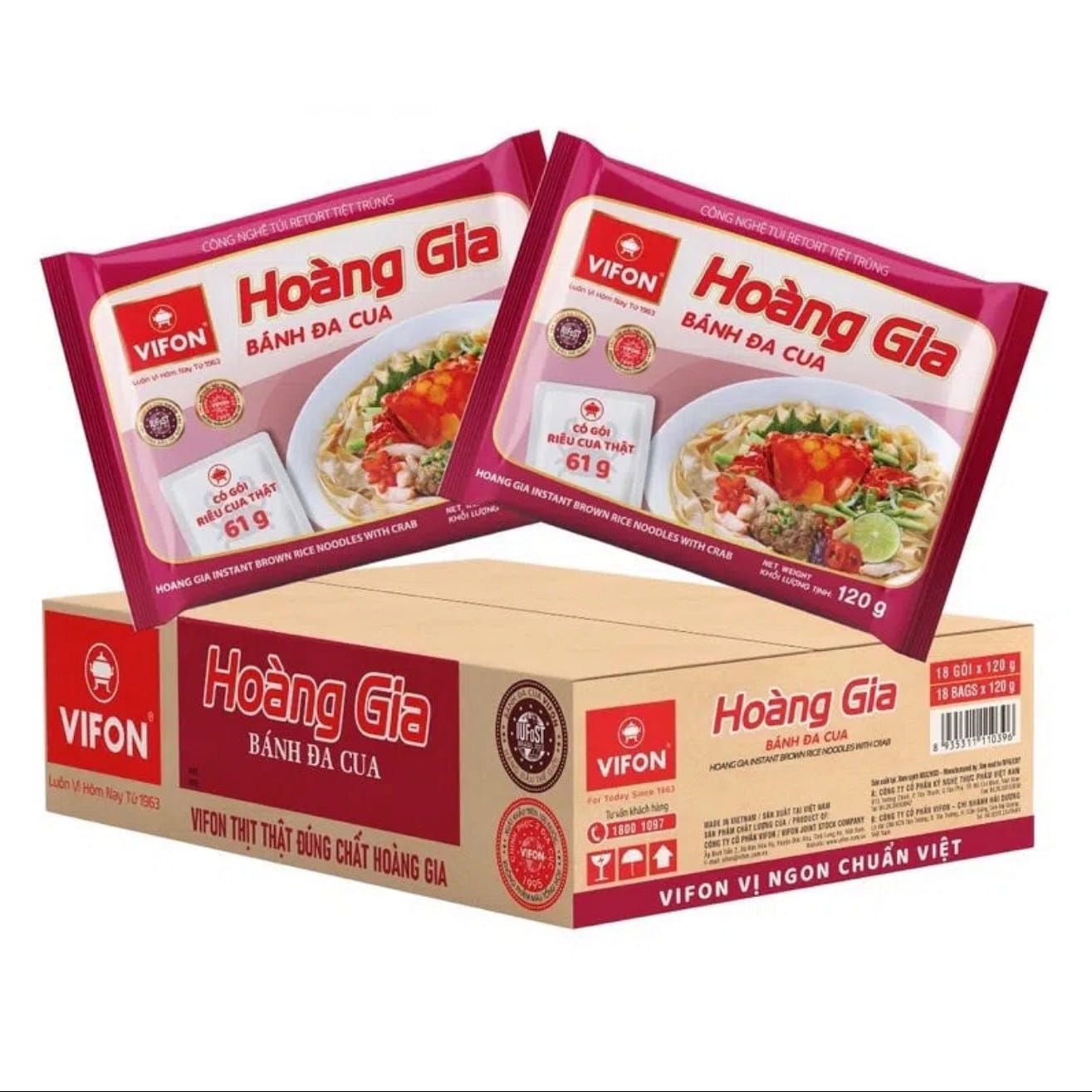 Vifon Hoang Gia Brown Noodle with Crab 18 X120 G 1 each