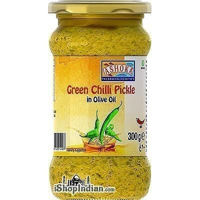 Ashoka Green Chilli Pickle in Olive Oil, 10.5 oz bottle 10.5 盎司