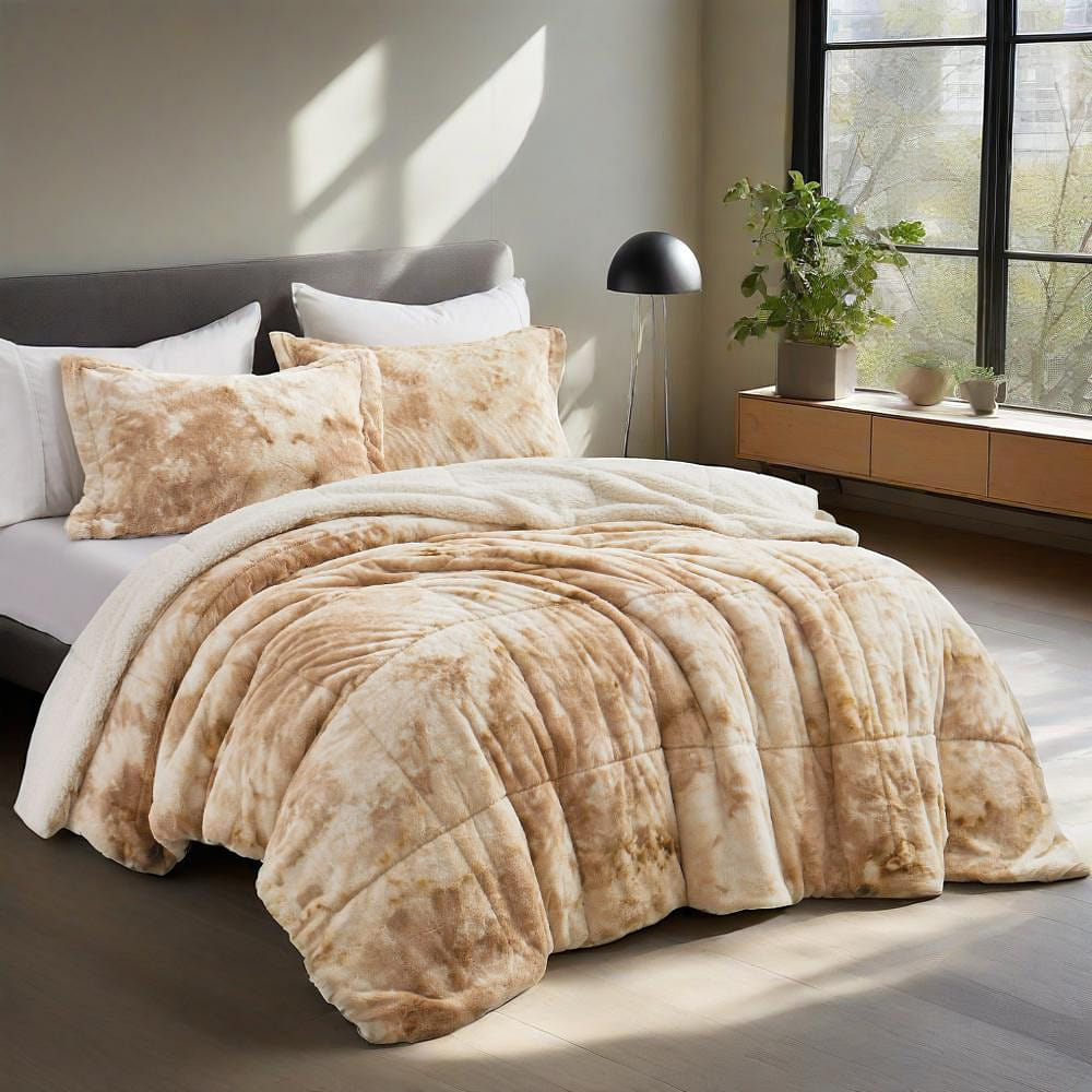 UNIKOME 3PC Winter Warm Blanket Fleece Antistatic Comforter Set Beige King 1 อัน