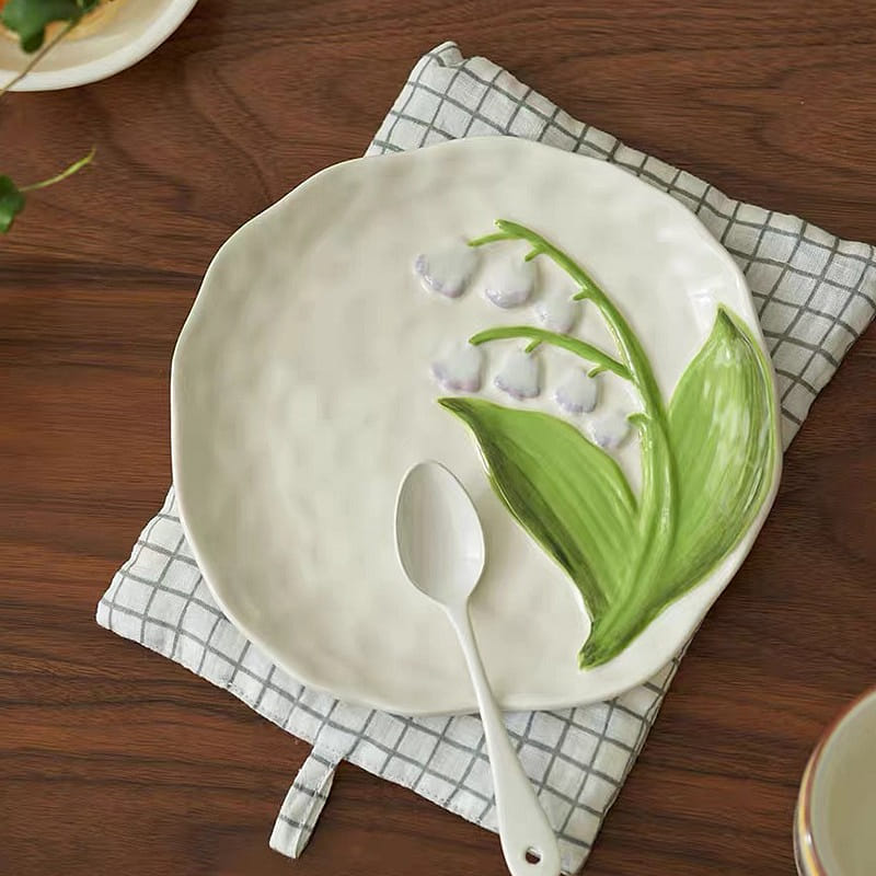 Handmade Breakfast Plate Cute Ceramic Cake Dessert Plates Lily of Valley 1 개