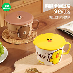 LINE FRIENDS Ceramic One Handle Noodle Bowl with Lid BROWN Model 1 each