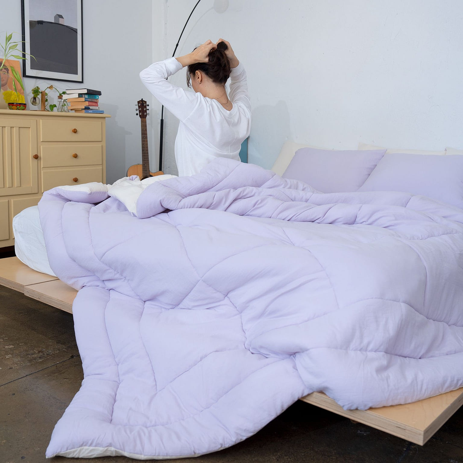 [Final Sale]mumooroom Semi-Microfiber Cloud Comforter Set-Violet&Cream(US Queen) 1 phần