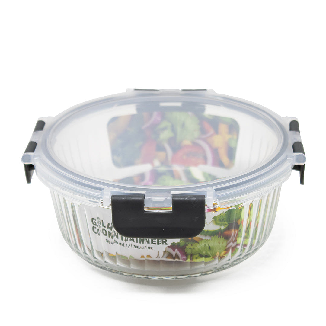 HQ Boroslicate Glass Mixing Bowls / Storage Bowl with Grey / Clear Clip On Lid Heat-Resistant Airtight 32oz Rectangular Bakeware for Kitchens 950 ML 1 개
