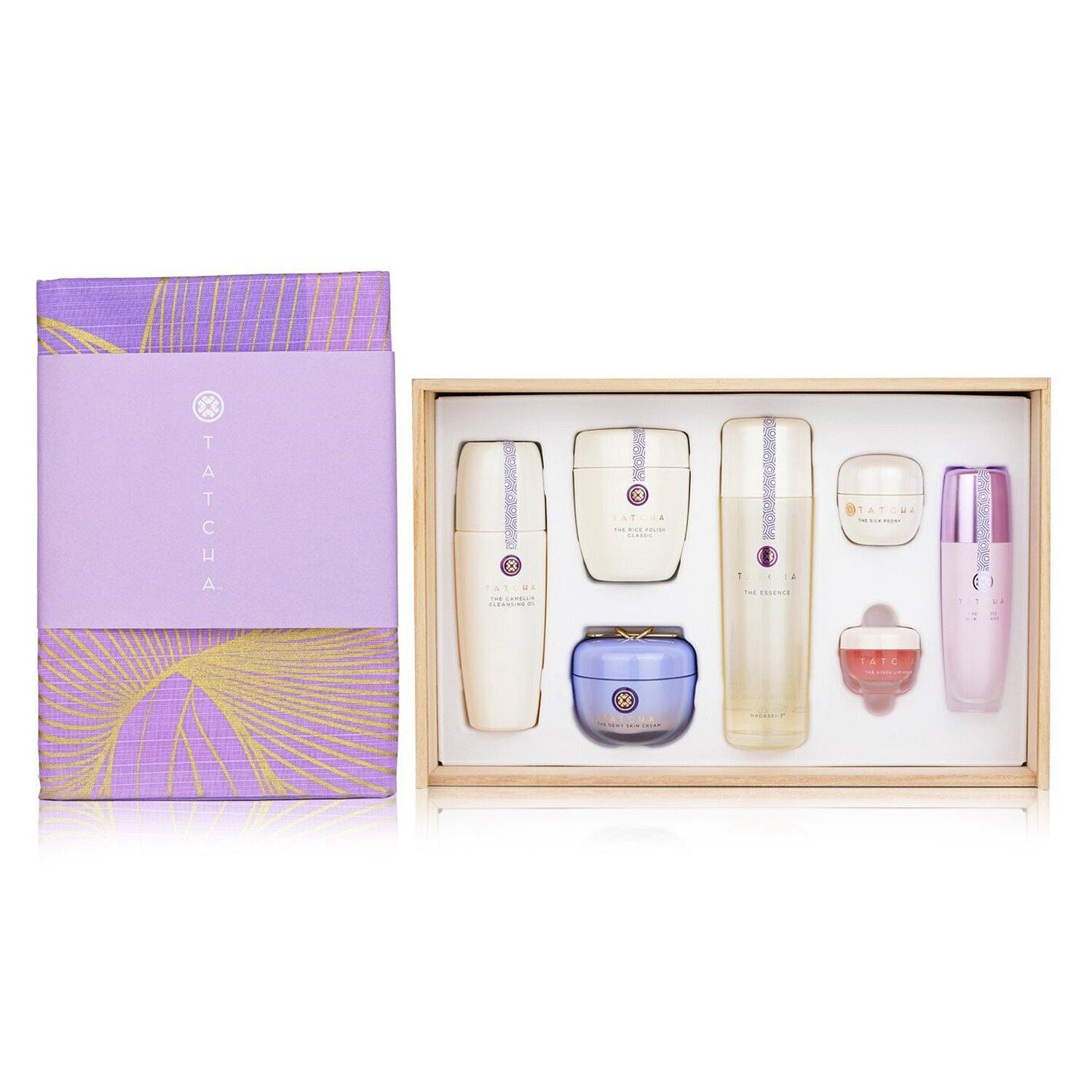 Tatcha Special Edition Luxury Kiri Set: The Camellia Cleansing Oil, The Rice Polish, The Essence, The Dewy Skin Cream, The Silk Peon 7 pcs 7 개