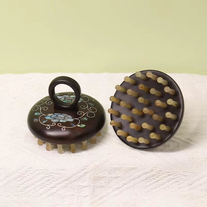 Collector Zitan horn comb handmade inlaid uncoated 1 each