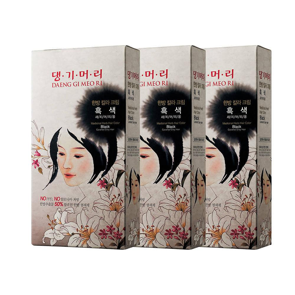 댕기머리 한방 크림 헤어칼라 염색약 - 흑색 3 개