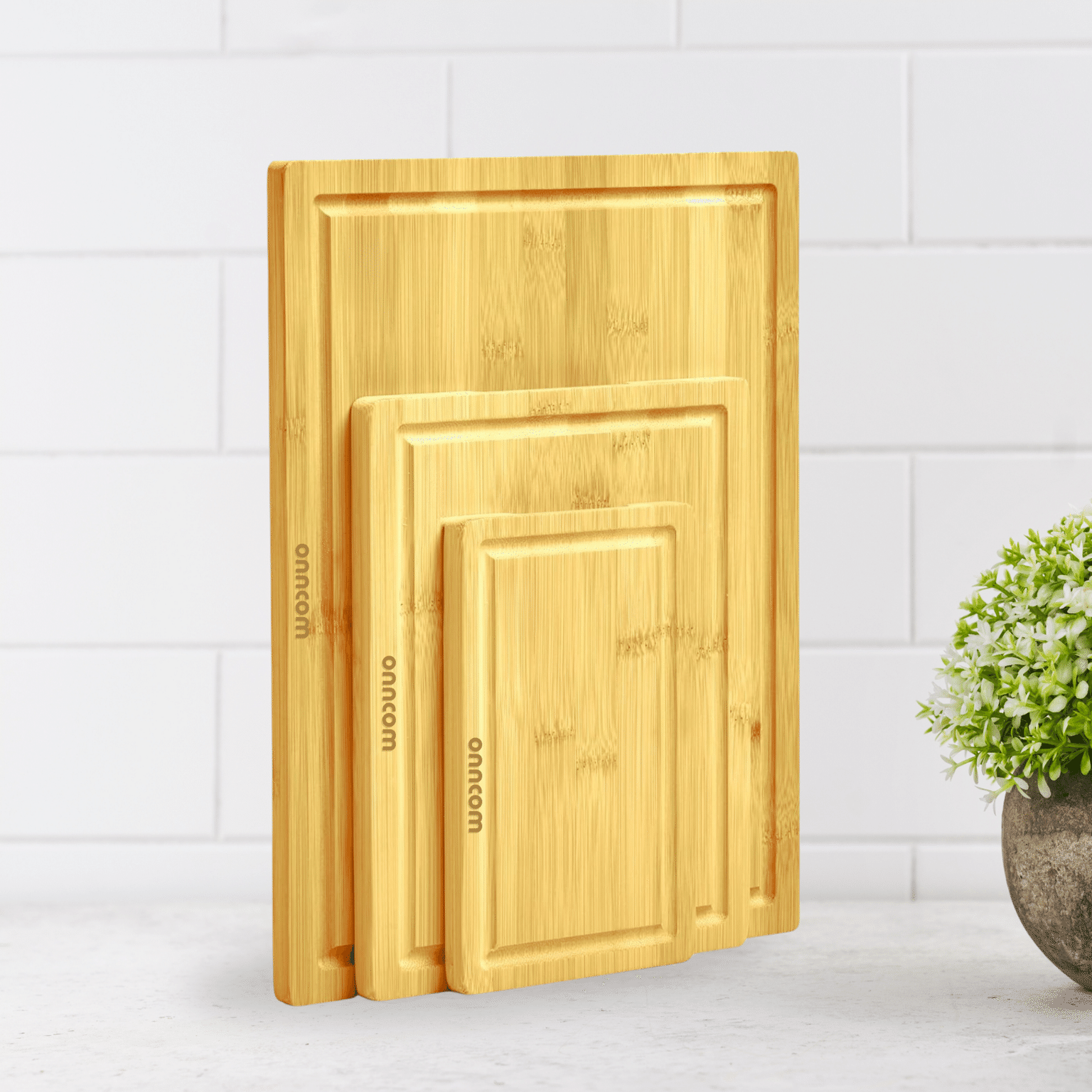 Set of 3 Bamboo Wooden Cutting Boards for Kitchen Meal Prep & Serving 1 ลัง