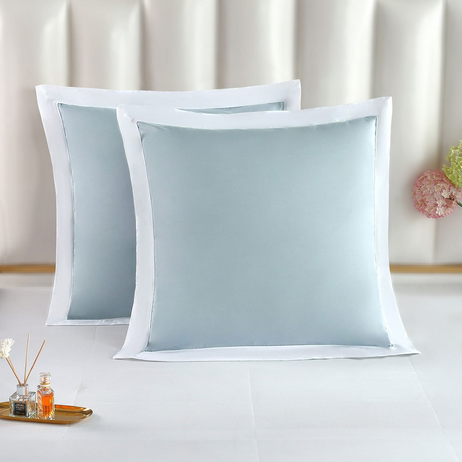 Long-staple Cotton Euro Sham Set of 2, Misty Blue + White 26" x 26" 1 個