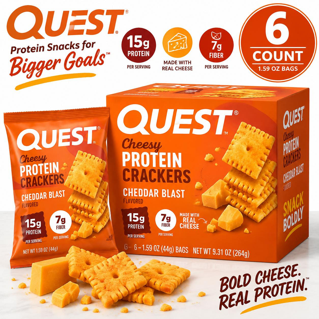 Quest Protein Crackers Cheddar Blast 1.59oz 6ct 1 each