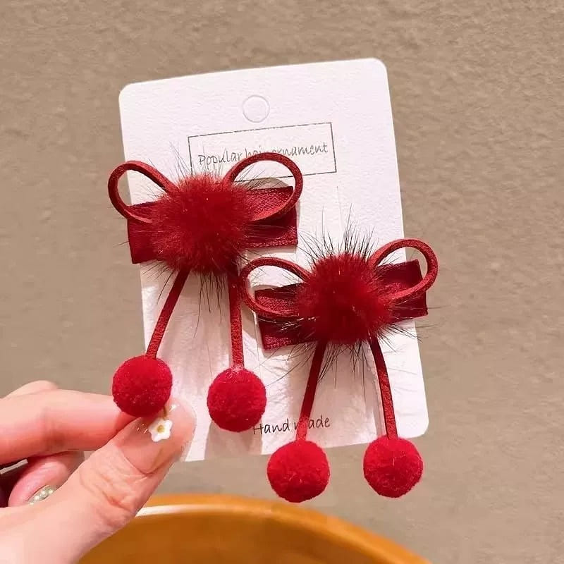 Red Bow Hair Clips, Bright Red, 1 Pair 1 each