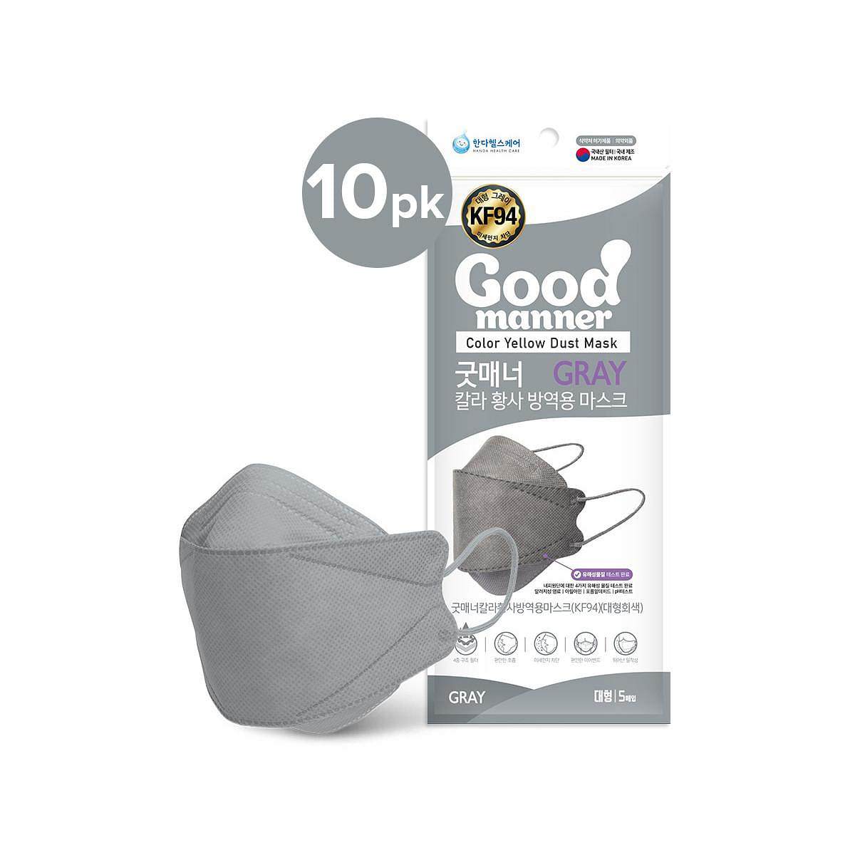 Korea Direct - KF94 4 Layer Filter Protective Respirator Face Mask (10 Masks) - Gray Good Manner 1 count