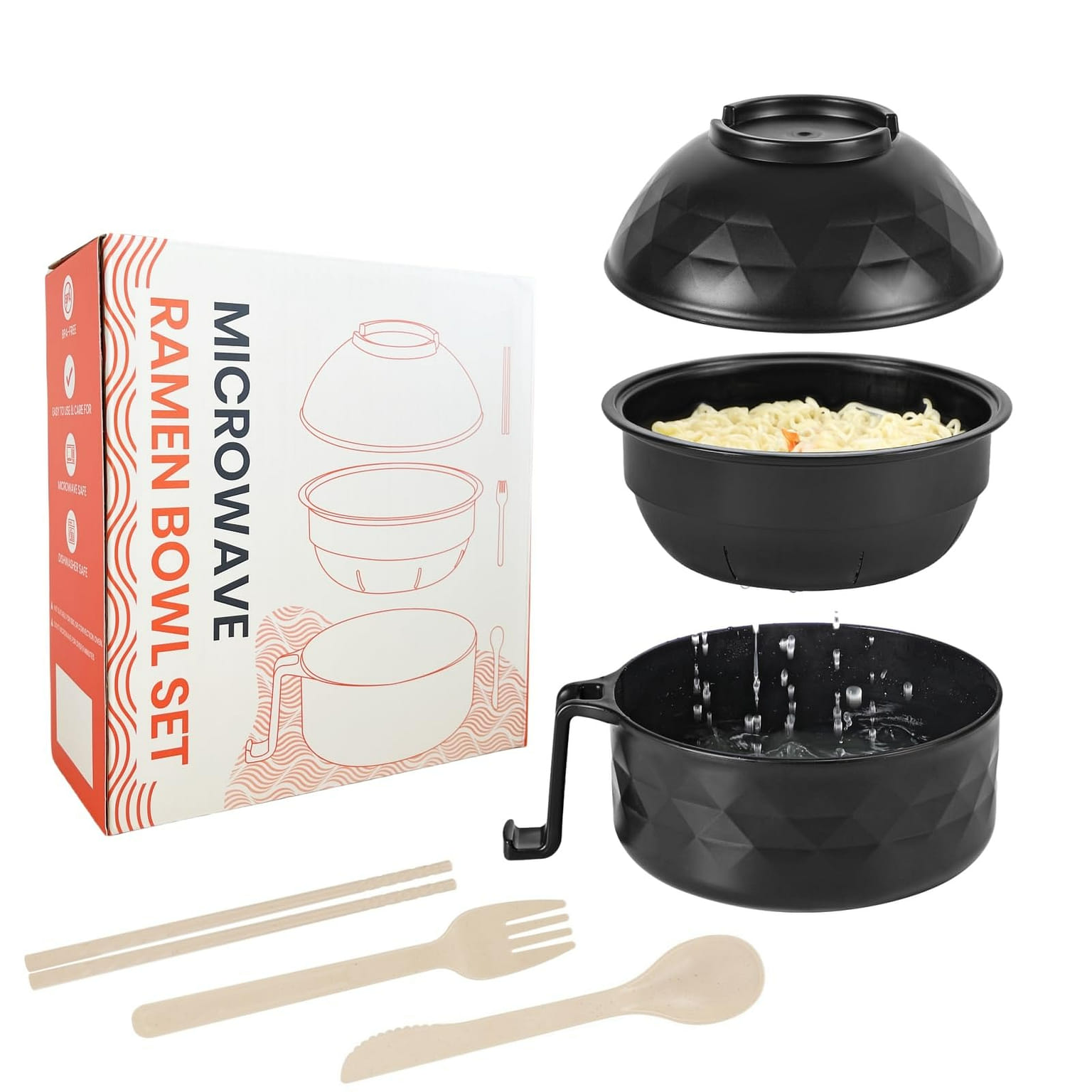 Microwave Ramen Cooker,Ramen Bowl Set,Microwave Noodle Bowl,Ramen Bowl 1 ส่วน