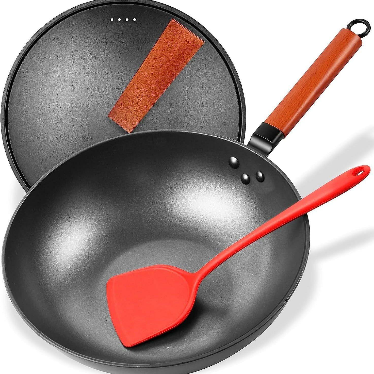 Wok Pan with Lid, 13inch Nonstick Wok with Silicone Spatula, Woks & Stir Fry Pan 1 개