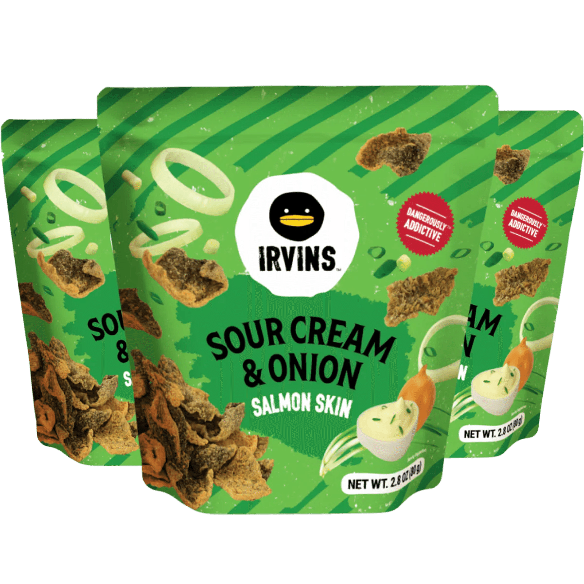 IRVINS Sour Cream & Onion Salmon Skin Chips 3 Pack 240 g