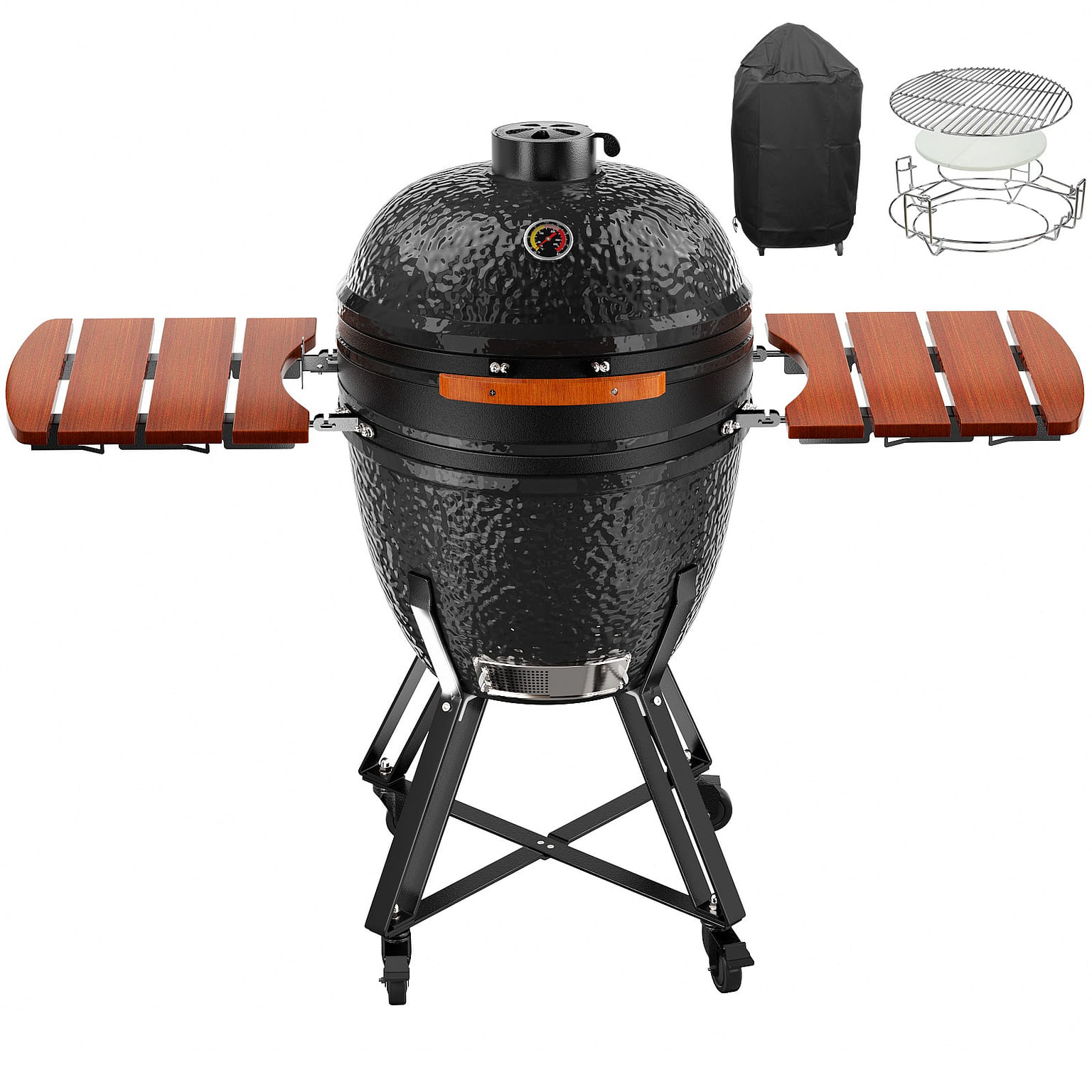 24in Black Portable Charcoal Grill with Side Shelves and Cover-3 PCS 1 개입