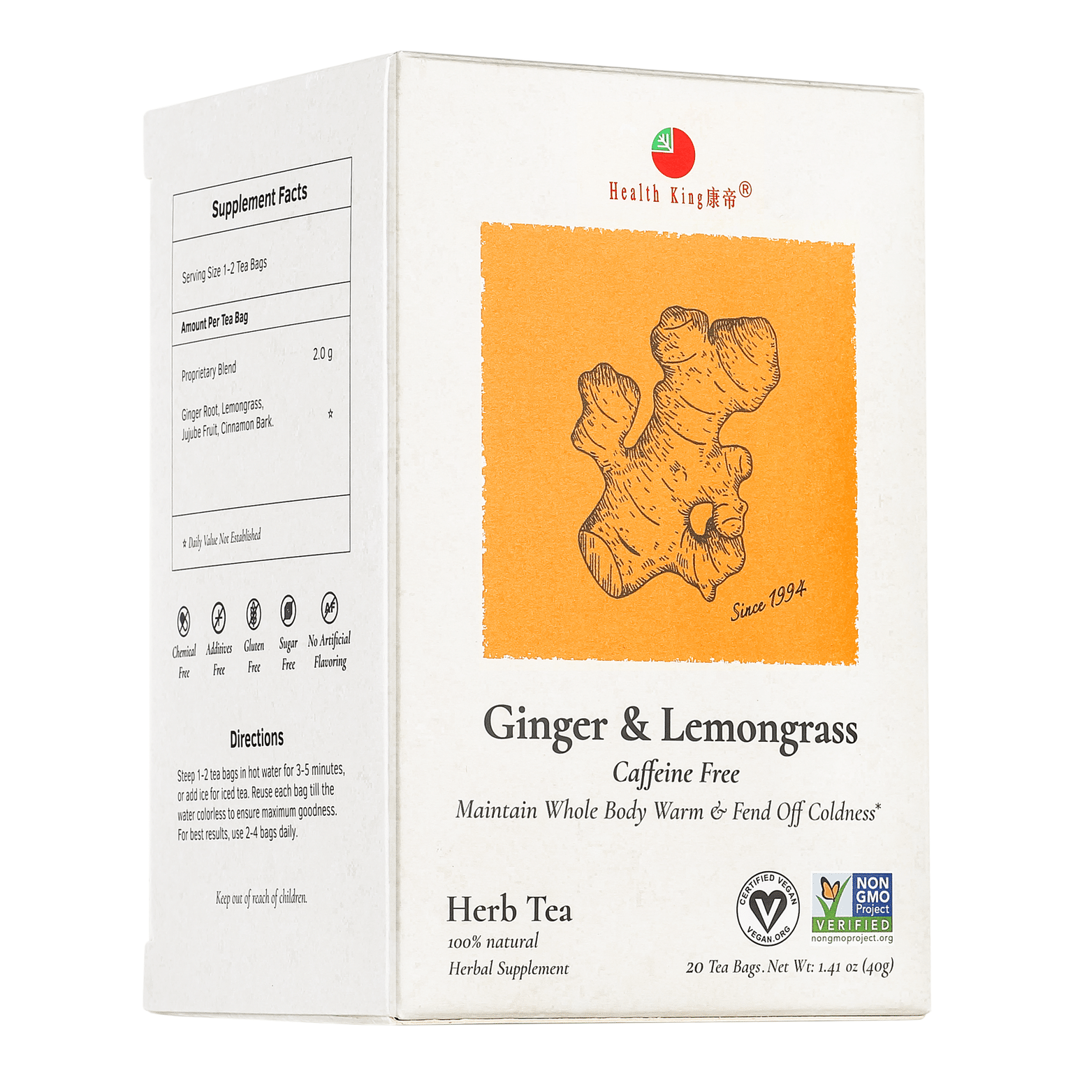 Health King Ginger Lemongrass Tea (Caffeine Free) 1.41 온스