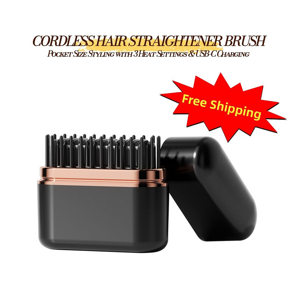 ミニコードレスストレートブラシ 携帯用電熱ヘアコーム 3段階温度調節 160〜200℃ USB-C充電式 コンパクトヘアスタイラー やけど防止断熱コーム 前髪・ 1 本