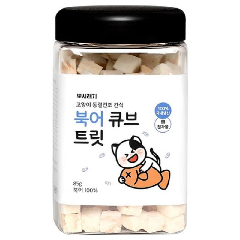 [한국 직배송] 뽀시래기 고양이 큐브 트릿 동결건조 간식 북어, 85g, 1개 85 그램