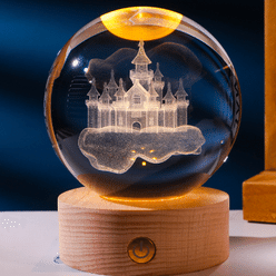 发光3d内雕8cm水晶球小夜灯暖光实木底座文艺摆件情侣同学生日创意礼物 颜色: 城堡 1 个
