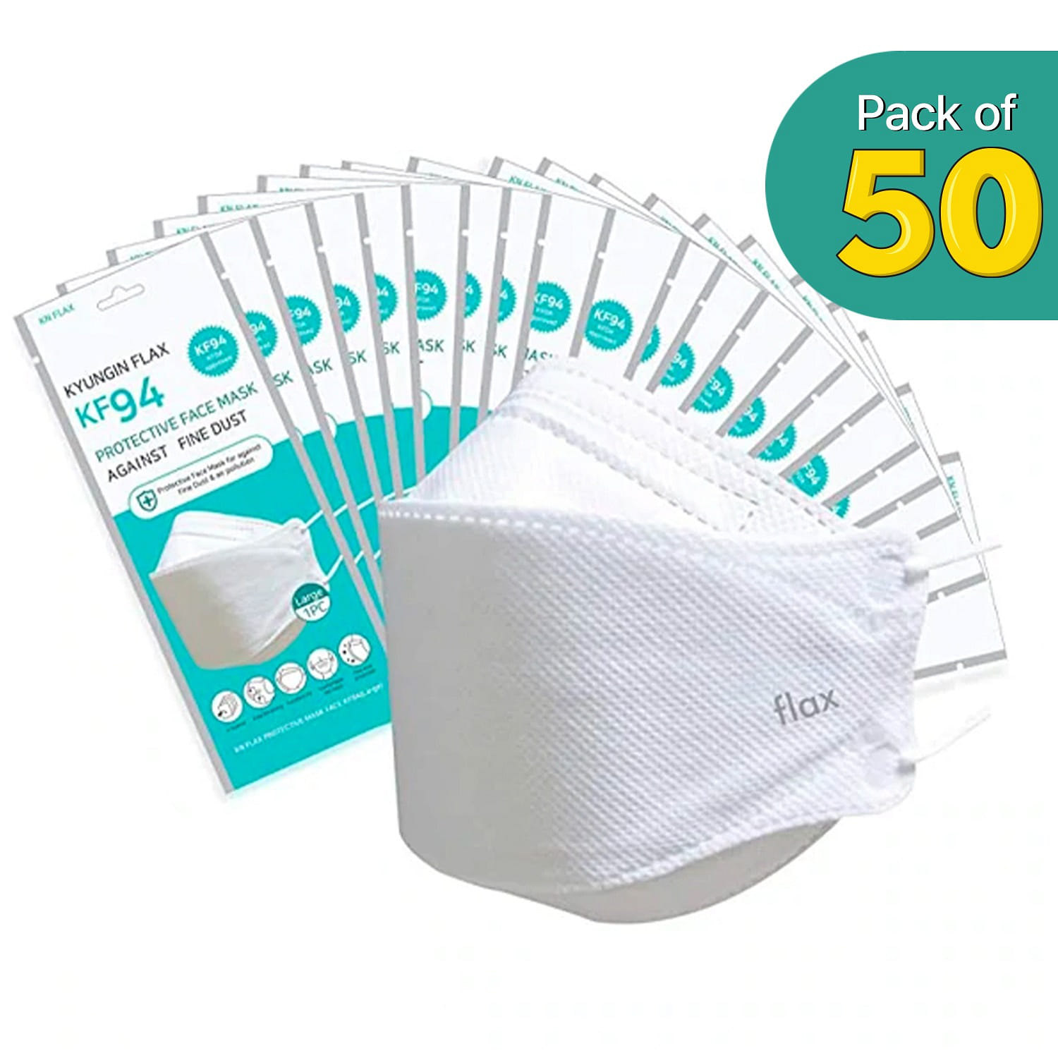 [50PCS] KN Flax KF94 Mask Made in Korea | FDA Registered 50 개