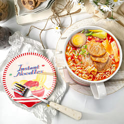 Ceramic Ramen Bowl with Lid, 35OZ Noodle Cup Fork 1 each