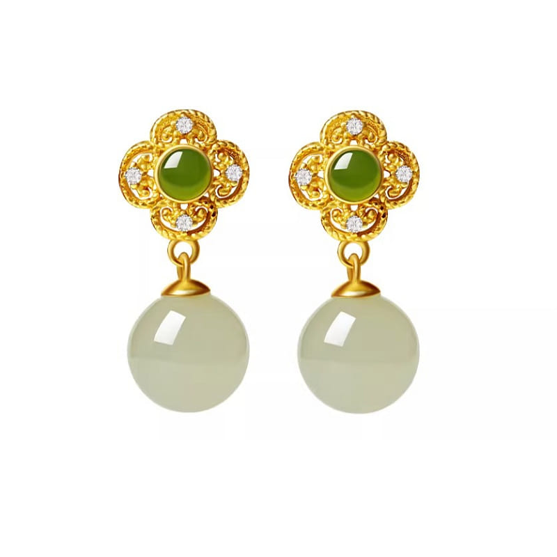 Hotan Jade Earrings Earrings Qingyi Earrings19*8mm 1 box