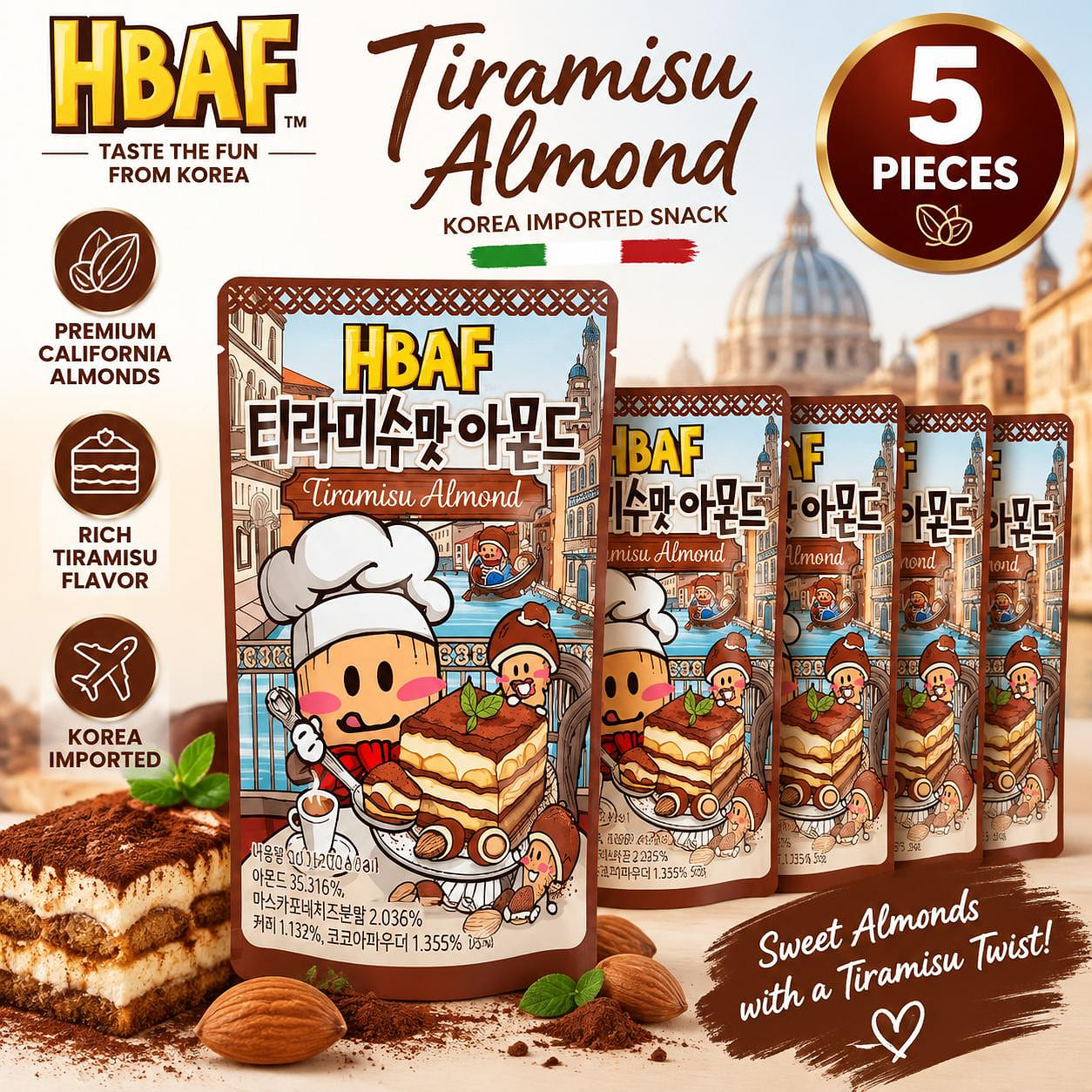 HBAF Tiramisu Almonds 4.23oz 5ct 1 each