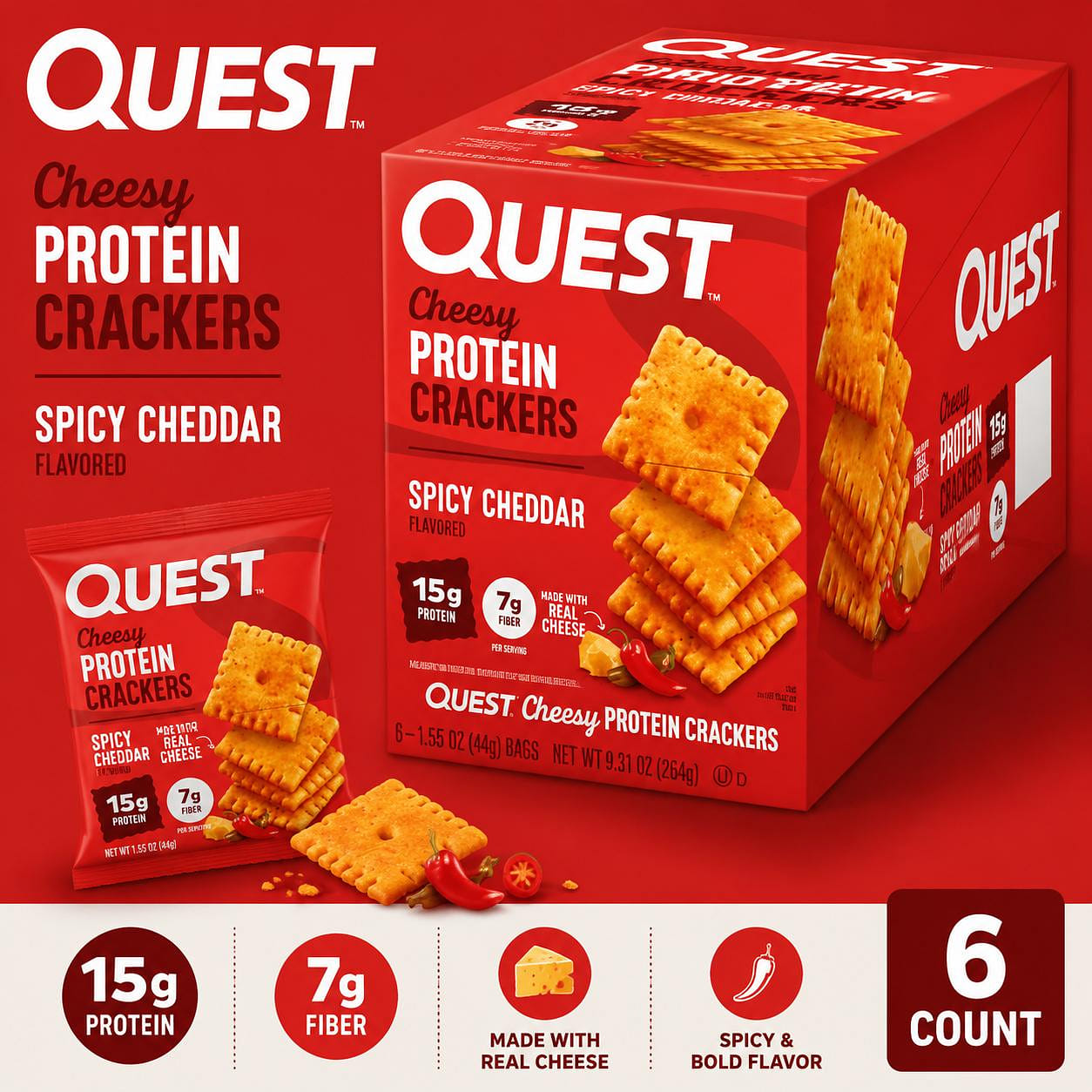 Quest Protein Crackers Spicy Cheddar 1.59oz 6ct 1 each
