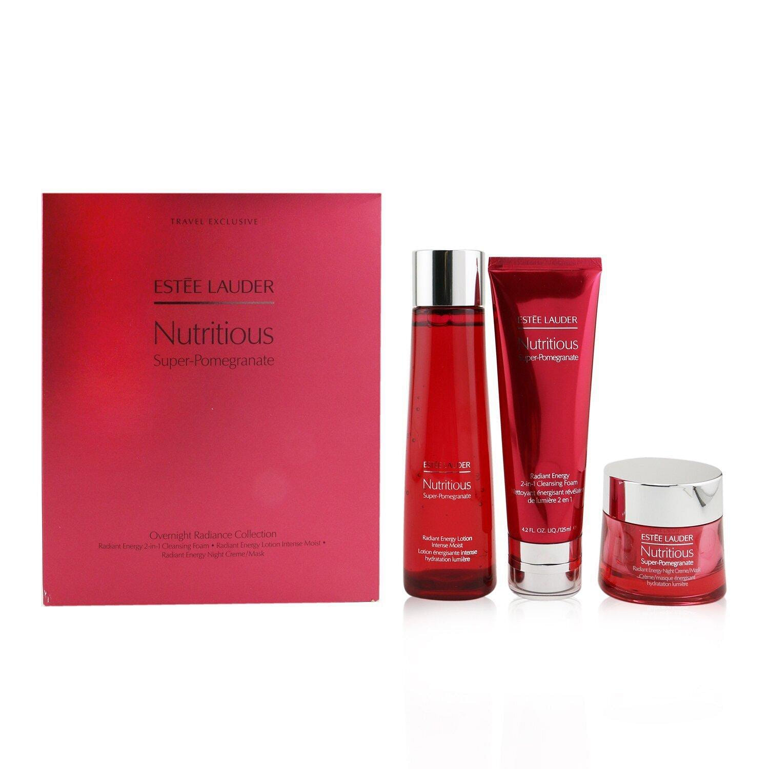 Estee Lauder Nutritious Super-Pomegranate Overnight Radiance Collection: Cleansing Foam ml+Lotion Intense Moist ml+Night Creme ml 3pcs 3 ส่วน
