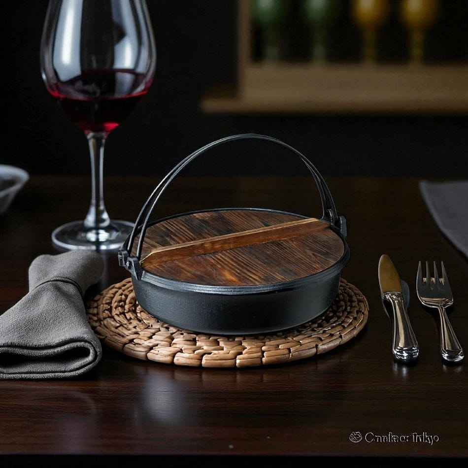 Ishigaki Hearth Pot with Wooden Lid Black 21 cm 3050 g