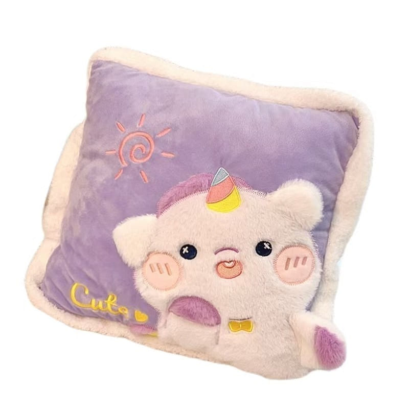 Animal Throw Pillow Blanket 2-In-1 Comforter Pillow Nap - Purple Sun Unicorn 1Pc 1 อัน