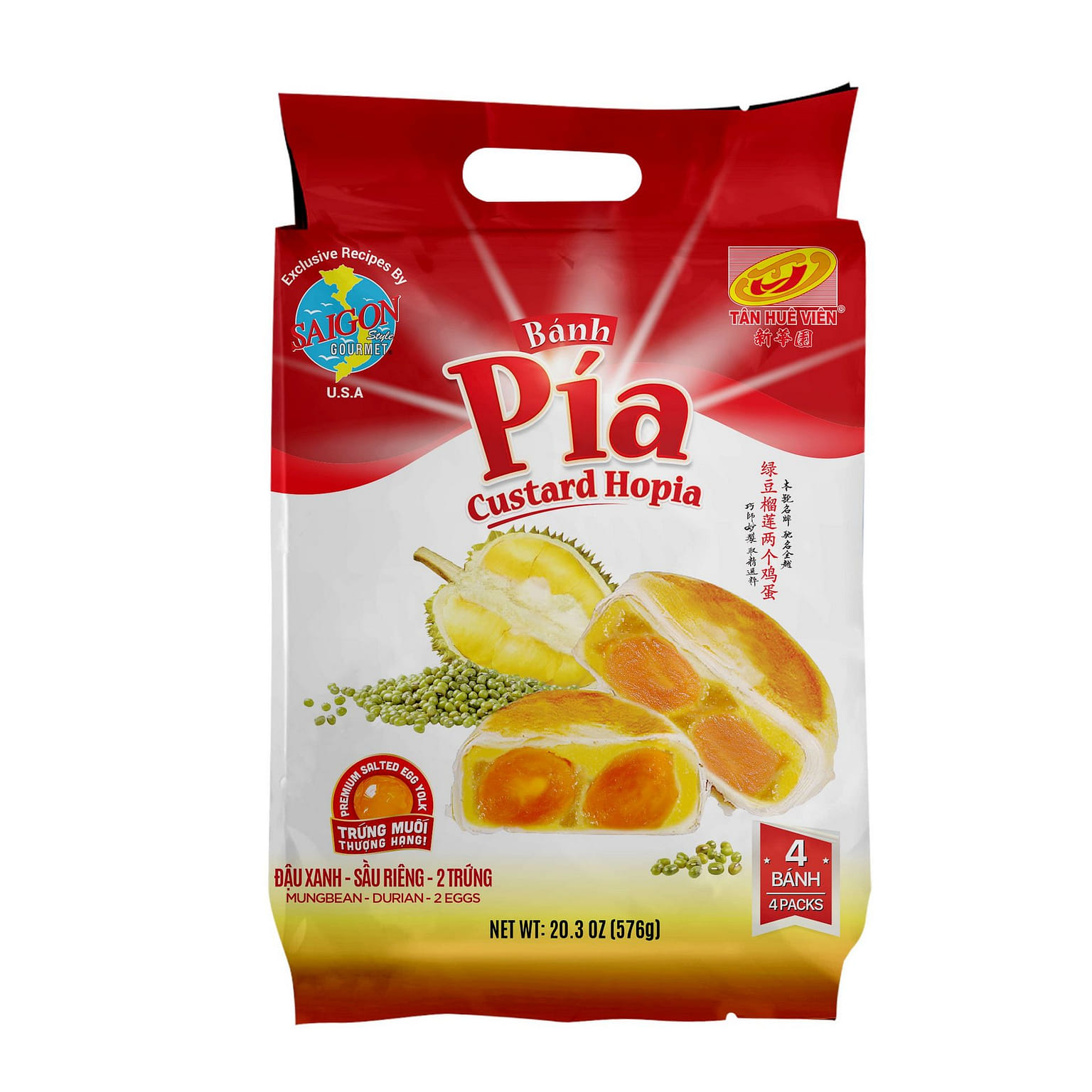 TAN HUE VIEN BÁNH PÍA ĐẬU XANH SẦU RIÊNG 2 TRỨNG 20.3 oz