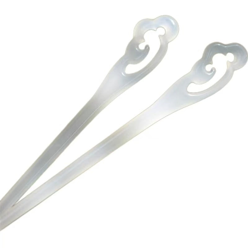 Imitation Jade Hairpin New Chinese Hair Clasp-White 18cm A Pair 1 ส่วน