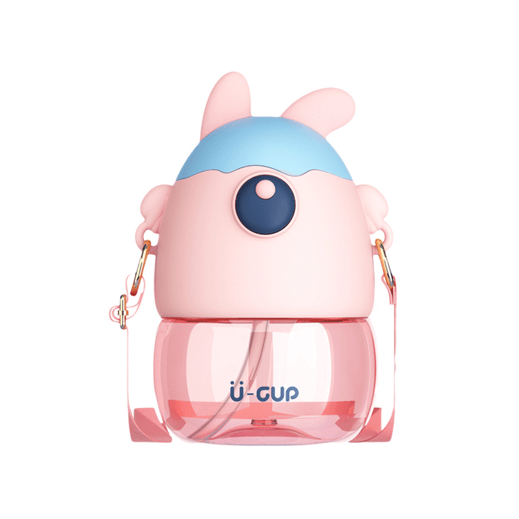 Summer Student Water Bottle Portable Strap Straw Bottle Bunny Cup Pink 450 มิลลิลิตร