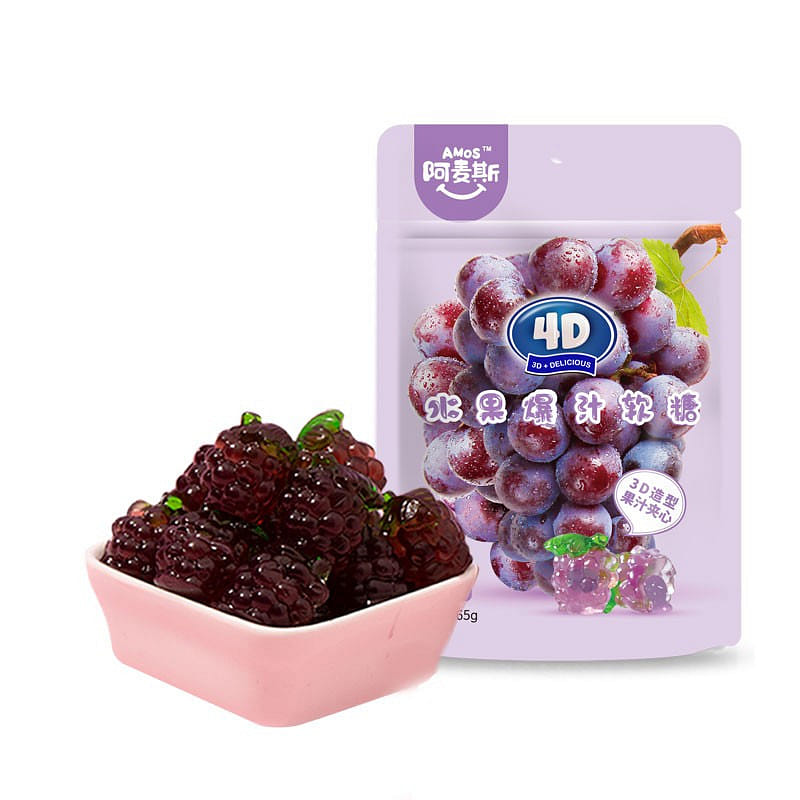 Amos juice gummies candy grape flavor casual snack 65 กรัม