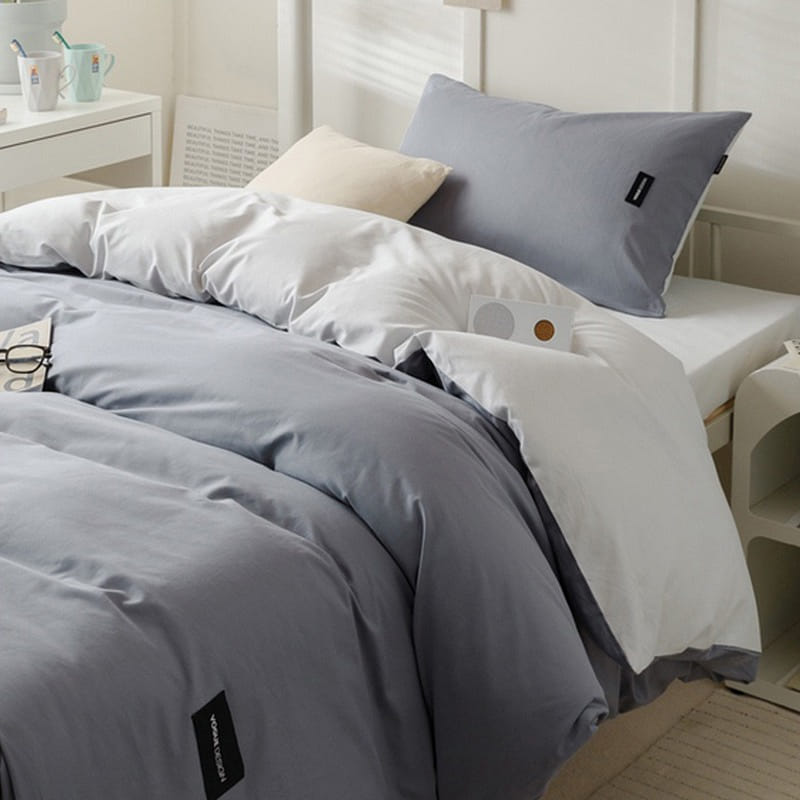 Solid Cotton Bedding Set Deep Blue+Grey Large 1 each