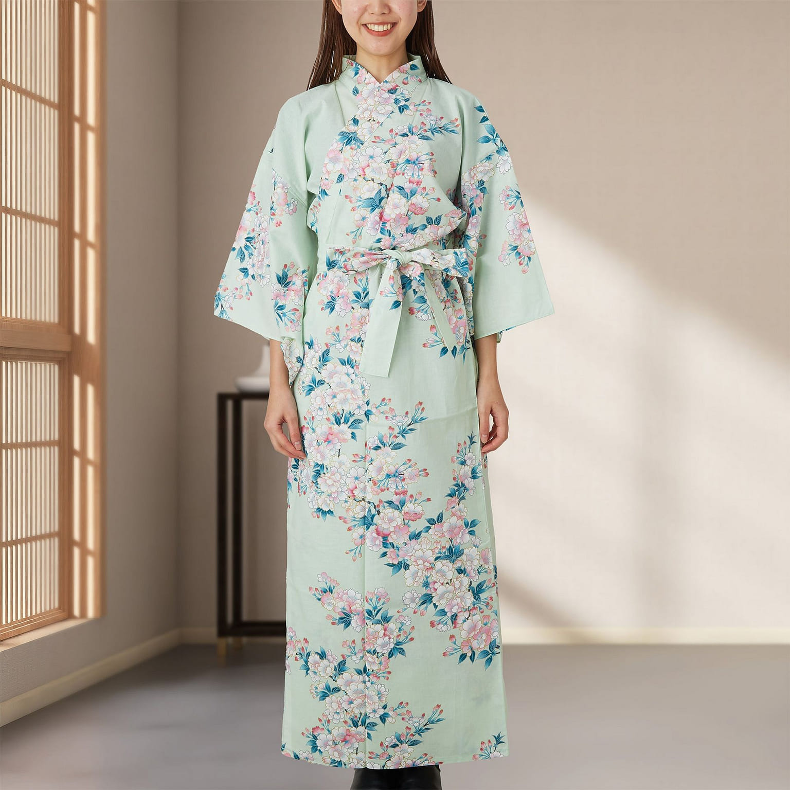Japanese Kimono Robe - Light Green Sakura 356 g