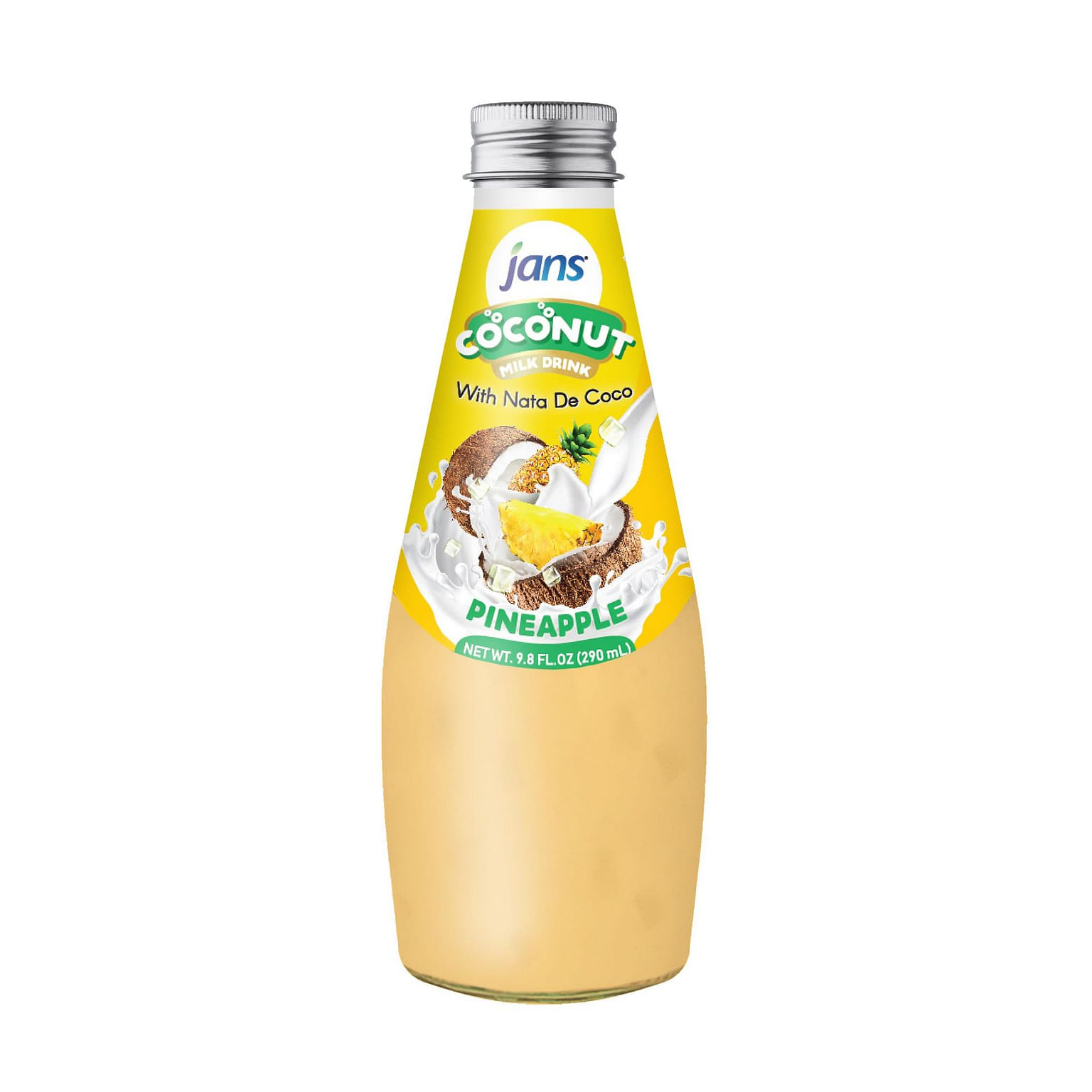 Jans - เครื่องดื่มนมมะพร้าวผสมวุ้นมะพร้าว รสสับปะรด 9.8 ออนซ์ แพ็ค 12 ชิ้น 9.8 ออนซ์ของเหลว*12 แพ็ค