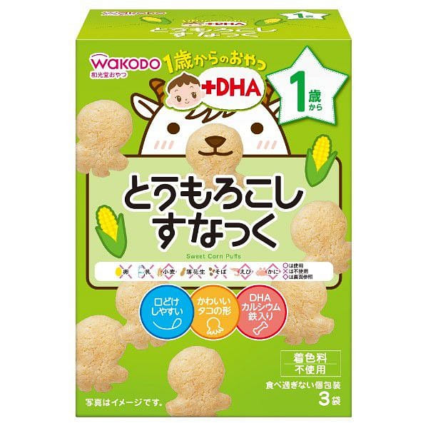 WAKODO Up + DHA Sweet Corn Puffs 4g x 3 bags 1 개