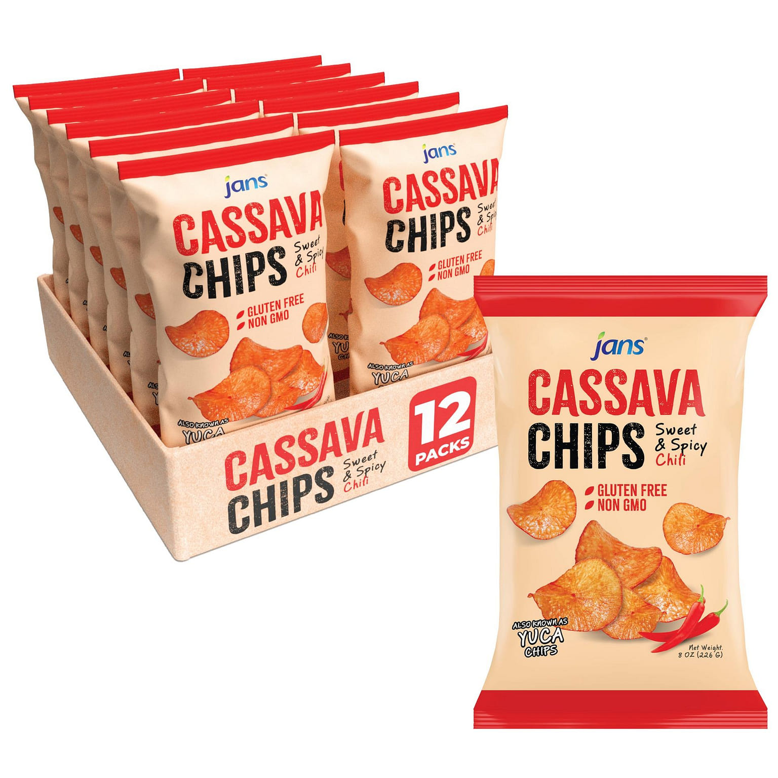Jans Roots Chips Cassava Balado Flavor Pack of 12 8 oz*12 pack