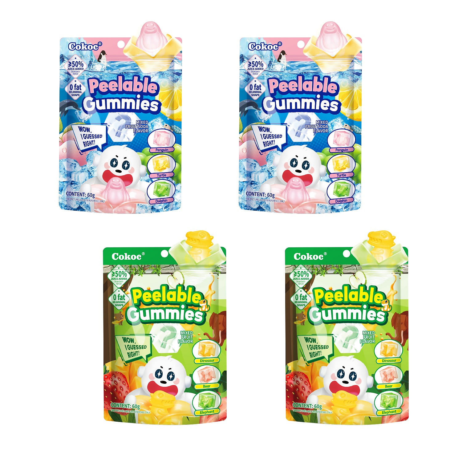 Cokoc 4 Bags of Peeling Fruit Animal Gummies 8.47 ออนซ์