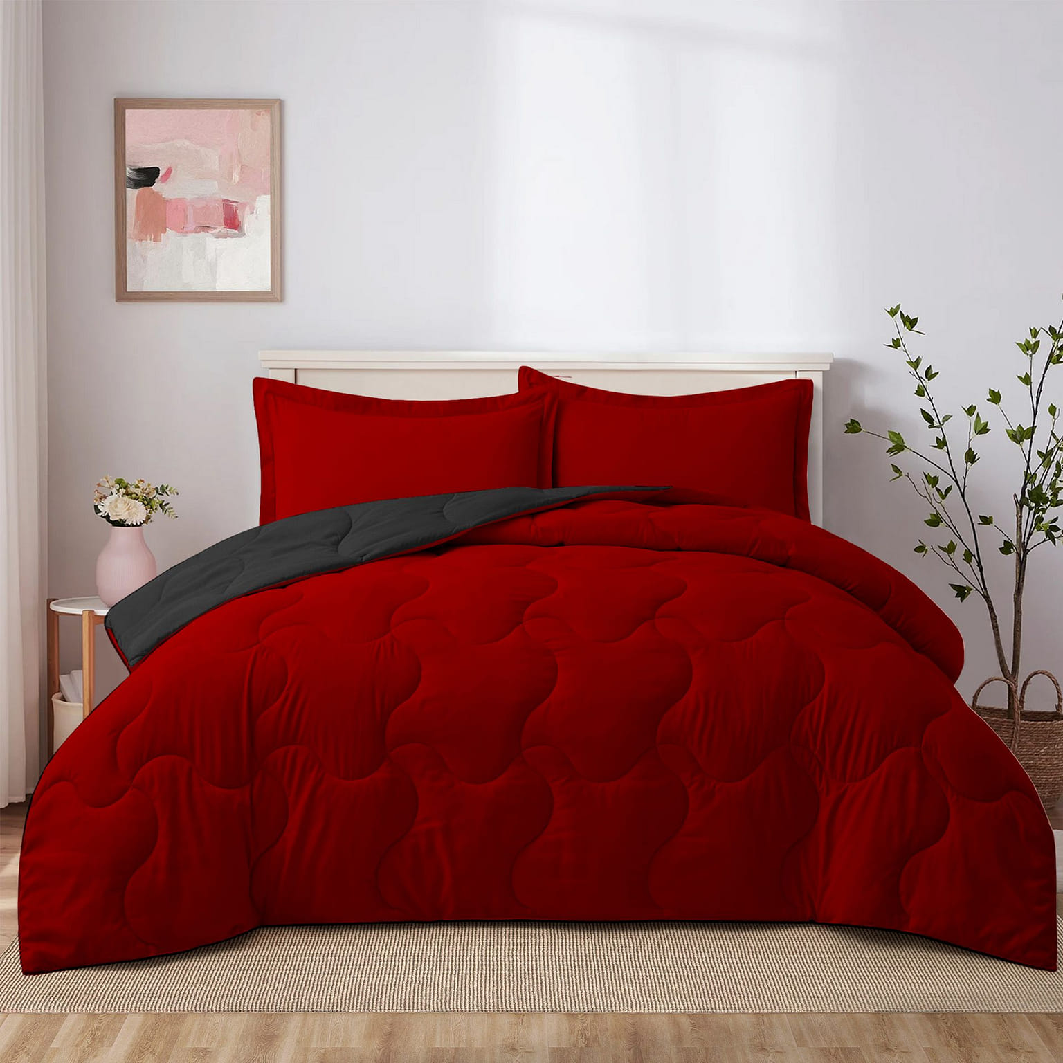 UNIKOME Reversible Dual Color Comforter Sets Bed Blanket Black/Red Twin 1 개