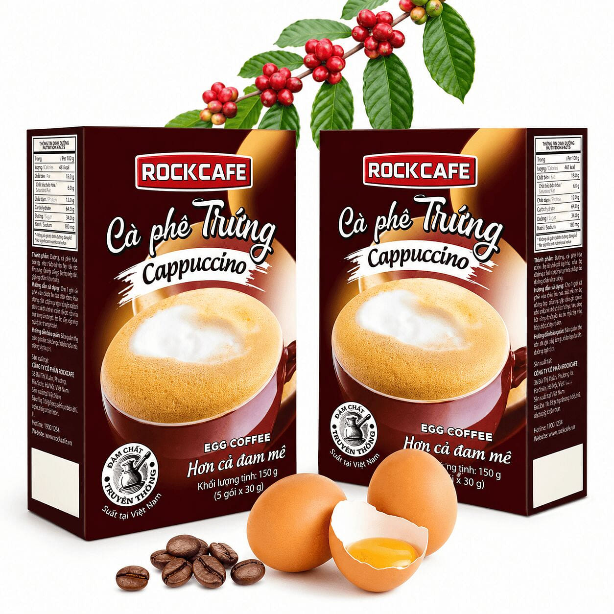 RockCafe Egg Cappuccino Coffee 150g (5 sticks) 1 box