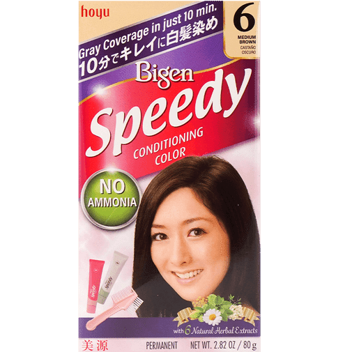 Japan Hoyu Bigen Speedy Color # 6 Medium Brown 40g+40g Hair Dye with Brush 1 箱