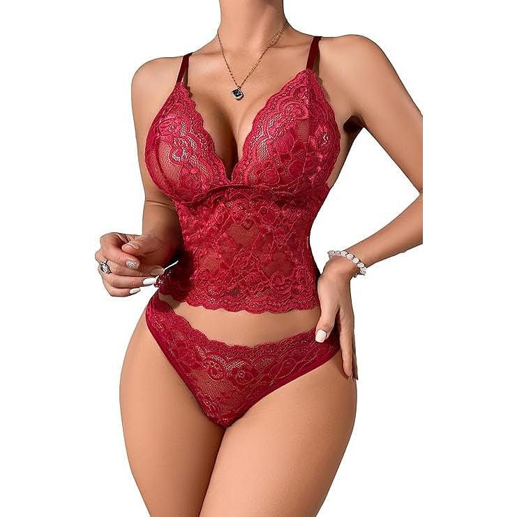 Women Sexy Lace Bra Set Lace Bra And Thong Size L 40 กรัม