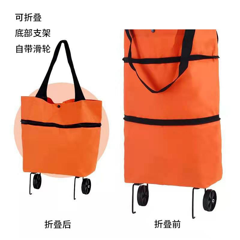 Portable Foldable Wheeled Cart for Grocery Shopping, Bright Orange 1 개입