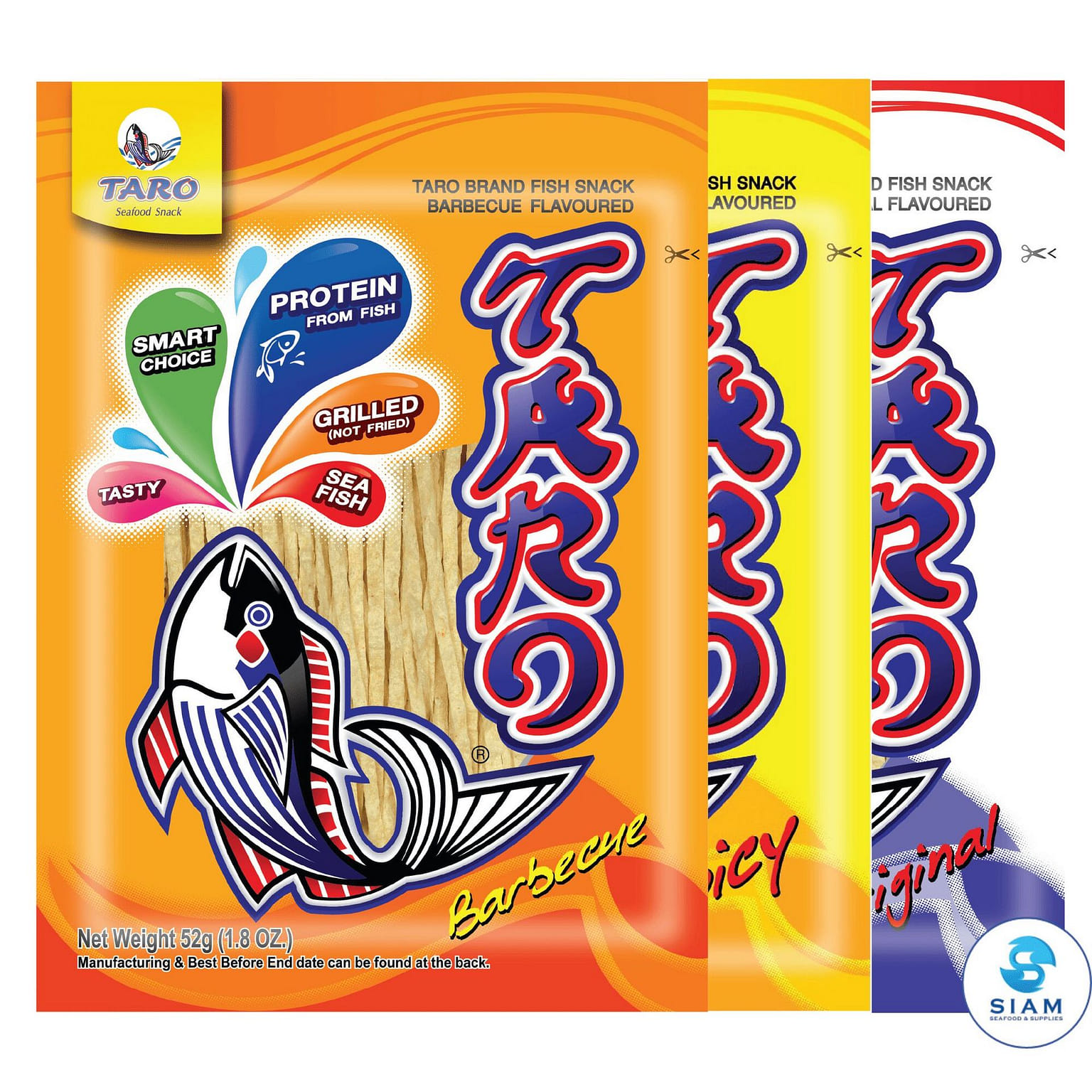 (3-Flavor Pack) TARO BRAND Thai Fish Snack 52g 3 count